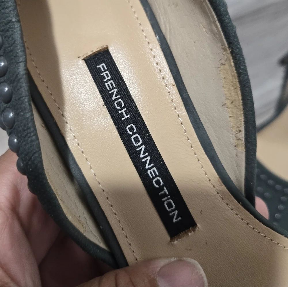 French Connection Women's Gray Ellis Studded Suede Heels Size 9